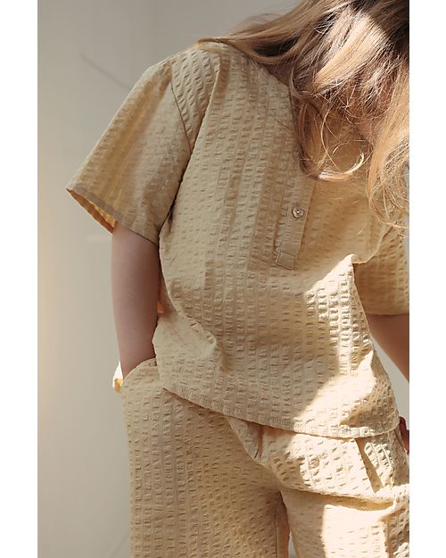 Konges Slojd Maglia a Maniche Corte Ace- Giallo Ocra - 100% Cotone T-shirt