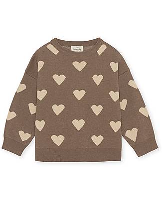 Konges Slojd Maglia Blusa - Cuori Marrone - Cotone Bio e Lana Merino Maglioni