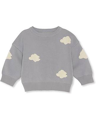 Konges Slojd Maglia Jacquard a Maniche Lunghe Lapis - Azzurro - 100% Cotone Biologico Felpe