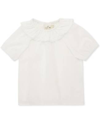 Konges Slojd Maglietta a Maniche Corte a Sbuffo e Collo Volant - Bianco T-shirt
