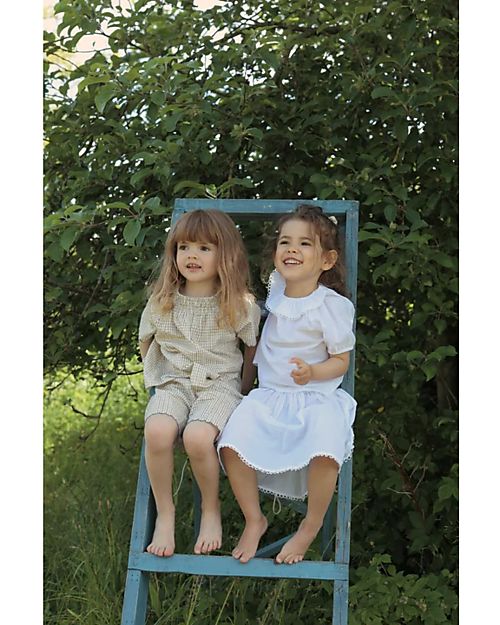 Konges Slojd Maglietta a Maniche Corte a Sbuffo e Collo Volant  - Bianco T-shirt