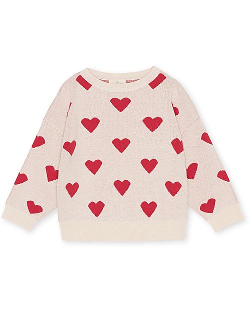 Konges Slojd Maglione - Cuori Bianco - Cotone Bio e Lana Merino Maglioni