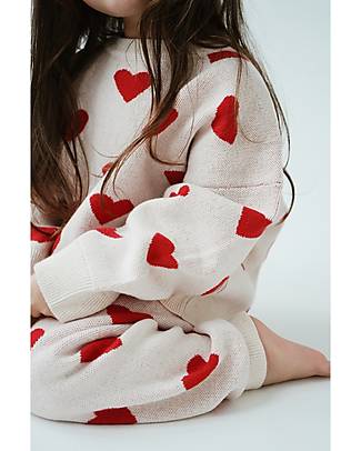 Konges Slojd Maglione - Cuori Bianco - Cotone Bio e Lana Merino Maglioni