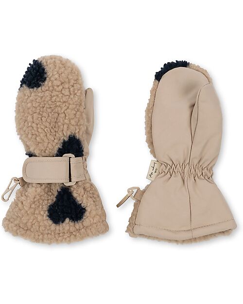 Konges Slojd Muffole Jodi con Cuori Neri - Beige - Cotone Guanti