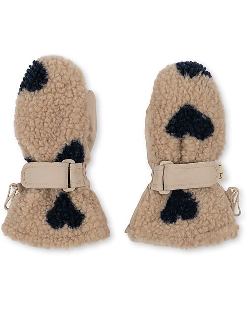 Konges Slojd Muffole Jodi con Cuori Neri - Beige - Cotone Guanti