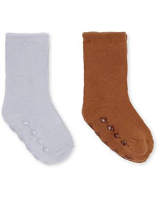Konges Slojd Pacco 2 Calzini Antiscivolo - Pearl Blue Leather Brown - Cotone Biologico Calzini Antiscivolo