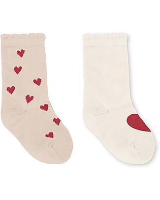 Konges Slojd Pacco 2 Calzini Jacquard - Mon Amour Red Heart - Cotone Biologico Calzini