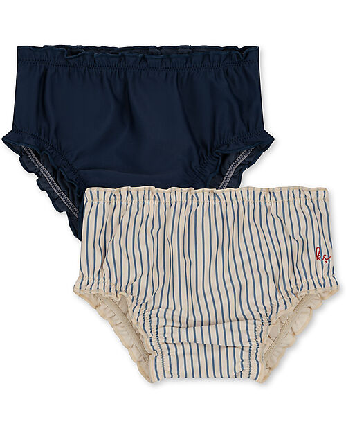 Konges Slojd Pacco 2 Mutandine Costume Bambina Collette - Blu - Strisce - UPV 50+ Costumi Due Pezzi