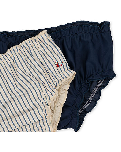 Konges Slojd Pacco 2 Mutandine Costume Bambina Collette - Blu - Strisce - UPV 50+ Costumi Due Pezzi