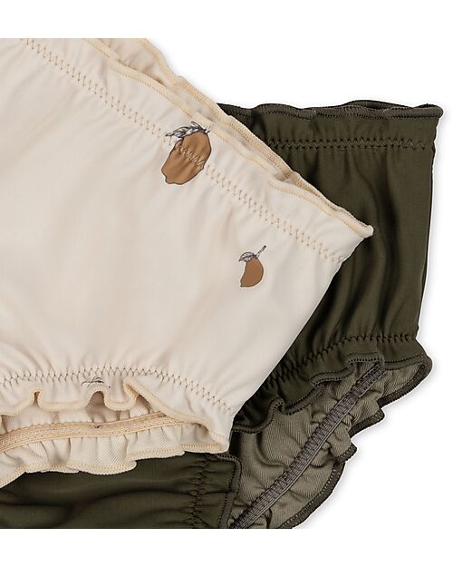 Konges Slojd Pacco 2 Mutandine Costume Bambina Collette - Limoni - Beige/Verde Scuro con Fiori - UPV 50+ Costumi Due Pezzi