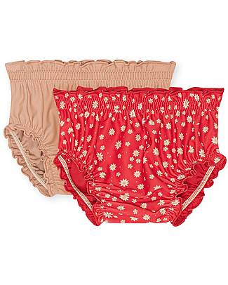 Konges Slojd Pacco 2 Mutandine Costume Bambina Collette - Loves Me Not - Rosa/Rosso con Fiori - UPV 50+ Costumi Due Pezzi