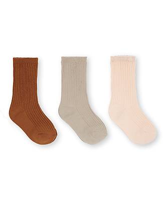 Konges Slojd Pacco 3 Calzini a Coste - Sun Leather Milk - Cotone Bio Calzini