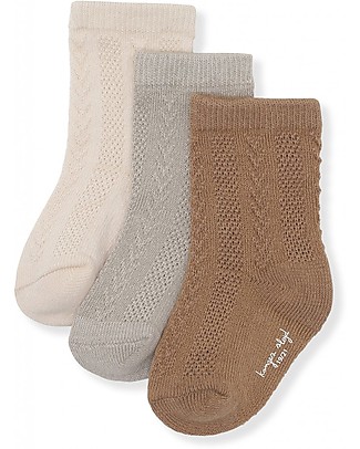 Konges Slojd Pacco da 3 Paia di Calzini Pointelle - Mandorla / Paloma / Crema - Cotone bio Calzini