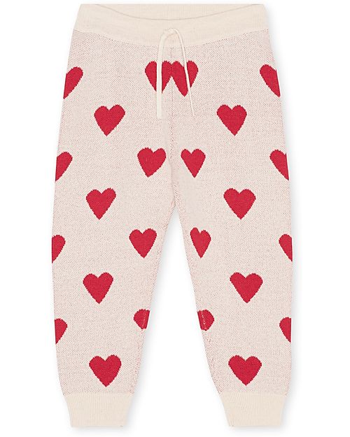 Konges Slojd Pantaloni Lunghi Lapis - Cuori Bianco - Cotone Bio e Lana Merino Pantaloni Lunghi