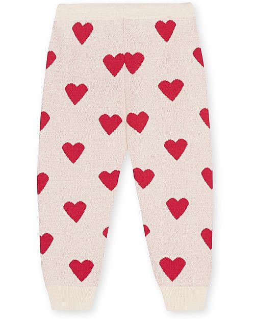 Konges Slojd Pantaloni Lunghi Lapis - Cuori Bianco - Cotone Bio e Lana Merino Pantaloni Lunghi