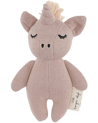 Konges Slojd Peluche Sonaglio Unicorno Lavorato a Maglia - 16 cm - Cotone bio Sonagli