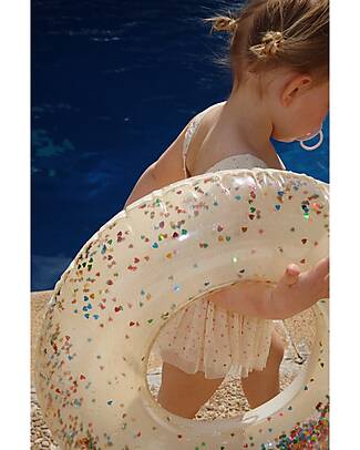 Konges Slojd Salvagente Gonfiabile per Bambini - Trasparente/Crema - con Coriandoli Glitterati Giochi da Spiaggia