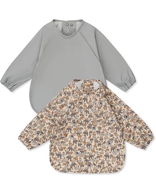 Konges Slojd Set 2 Bavaglini a Maniche Lunghe - Safari - Certificato Oeko-Tex Bavagli con Maniche