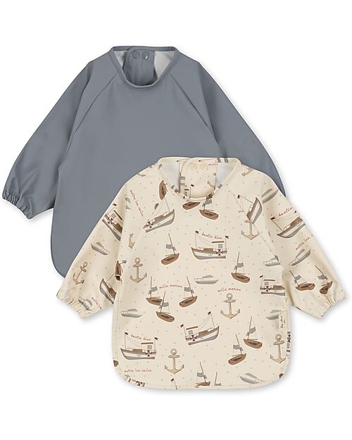 Konges Slojd Set 2 Bavaglini a Maniche Lunghe  - Sail Away- Certificato Oeko-Tex Bavagli con Maniche