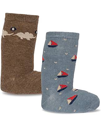 Konges Slojd Set 2 Calzini in Cotone - Gatto Fiori - Crema Blu Navy unisex  (bambini)