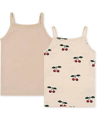 Konges Slojd Set 2 Canottiere senza Maniche - Ma Grande Cerise Nouvelle Peach - Cotone Bio GOTS Canotte
