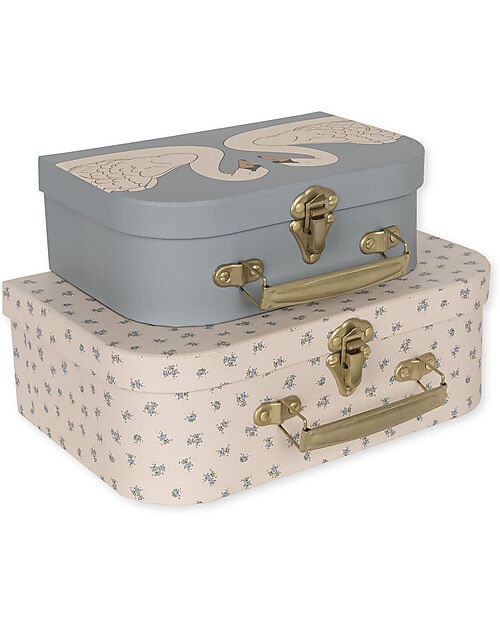 Konges Slojd Set 2 Valigie Decorative o Portagiochi con Manico in Metallo - Cigno Valigie Porta Giochi