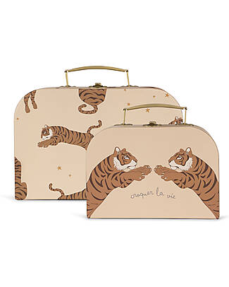 Konges Slojd Set 2 Valigie Decorative o Portagiochi con Manico in Metallo - Tigre Valigie Porta Giochi