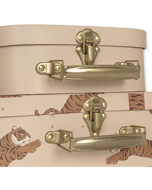 Konges Slojd Set 2 Valigie Decorative o Portagiochi con Manico in Metallo - Tigre Valigie Porta Giochi