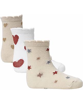 Konges Slojd Set 3 calzini - Cuori Aisuru Stelle - Cotone Bio Calzini