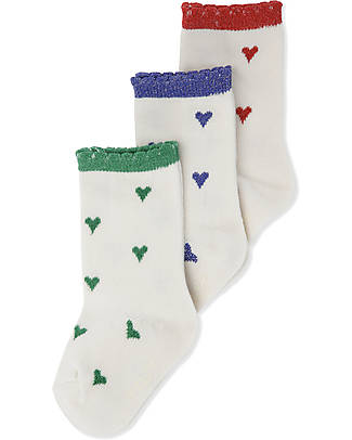 Konges Slojd Set 3 Paia Calzini Heart - Cotone Biologico Calzini