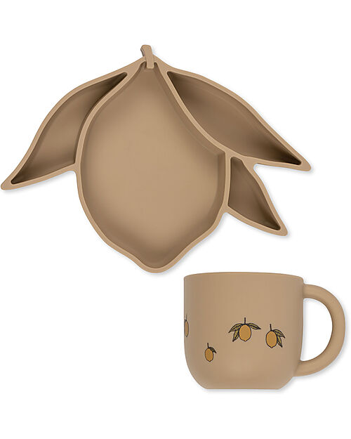 Konges Slojd Set Ciotola e Tazza - Lemon - 100% Silicone - dai 12 Mesi Piatti e Scodelle