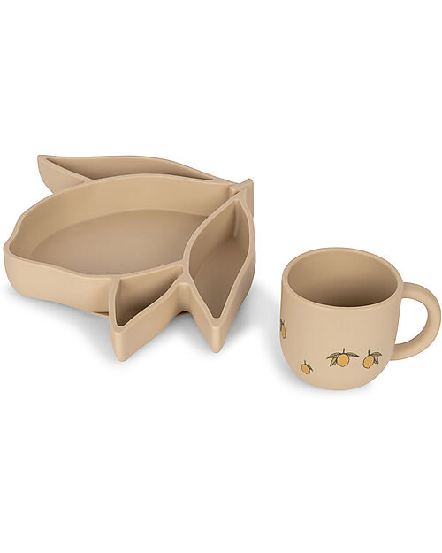 Konges Slojd Set Ciotola e Tazza - Lemon - 100% Silicone - dai 12 Mesi Piatti e Scodelle