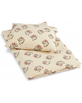 Konges Slojd Set Copripiumino e Federa - Christmas Vintage Flower - 140 x 100 cm - 100% Cotone Bio Set Copripiumino