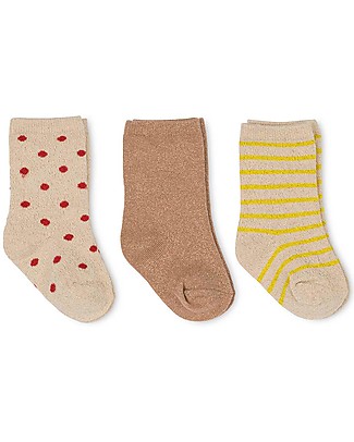 Konges Slojd Set di 3 Paia di Calzini Lurex - Macaroon - Pois Rossi Calzini