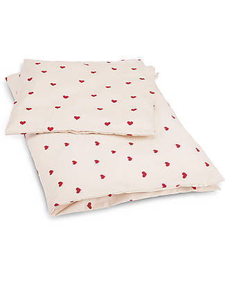 Konges Slojd Set Letto Singolo Copripiumino + Federa - Amour Rouge - 100% Cotone Bio - 200x140cm Set Copripiumino