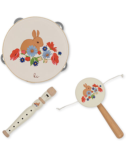 Konges Slojd Valigetta Musicale - Tamburello Flauto e Tamburo Sonaglio - Legno FSC Strumenti Musicali