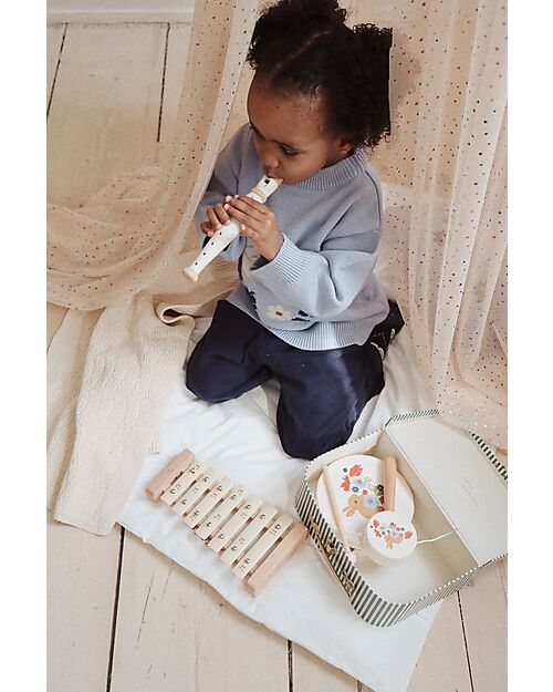 Konges Slojd Valigetta Musicale - Tamburello Flauto e Tamburo Sonaglio - Legno FSC Strumenti Musicali