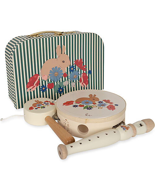 Konges Slojd Valigetta Musicale - Tamburello Flauto e Tamburo Sonaglio - Legno FSC Strumenti Musicali