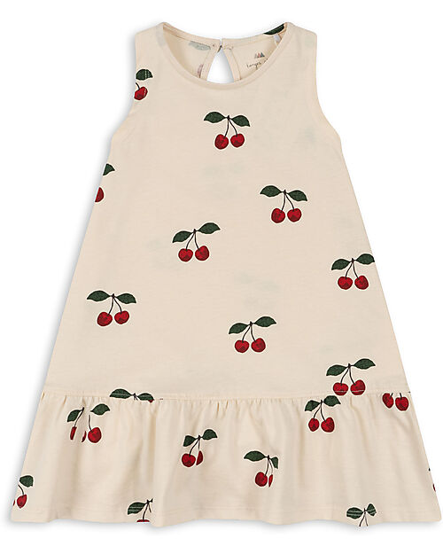 Konges Slojd Vestito Senza Maniche - Volant nella Gonna -  Ciliegie -100% Cotone Organico Vestiti_