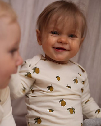 Konges Sløjd Body Manica Lunga - Limoni - Cotone Bio Elasticizzato Body Manica Lunga
