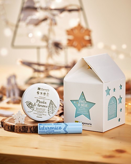 La Saponaria Casetta Lanterna Fiocco di Neve - Biocao Ialuronico + Crema Mani Menta&Limone - Contro il Freddo d'Inverno! Creme Viso