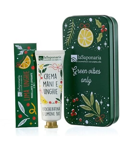 La Saponaria Cofanetto Bosco d'Inverno - Crema Mani Fitocheratina e Limone + Limetta Unghie Creme e Olii