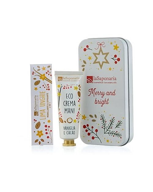 La Saponaria Cofanetto Dolci Coccole - Crema Mani Vaniglia e Cacao + Limetta Unghie Creme e Olii