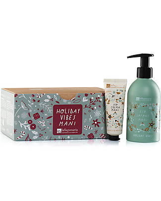La Saponaria Cofanetto Holiday Vibes Mani - Crema Mani e Sapone Mani - Mandorle e Frutti Rossi Creme e Olii