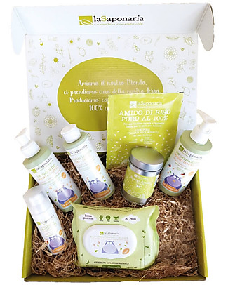 La Saponaria Cofanetto Regalo Le Albicoccole: Bio Bagnetto + Bio Crema + Salviette + Detergente Cambio Pannolino + Bio pasta + Amido di riso + Spargi amido Set regalo_