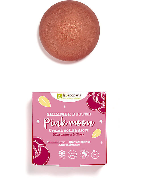 La Saponaria Crema Corpo Solida Pink Moon - Murumuru e Rosa - 80 ml - Illuminante Creme e Olii