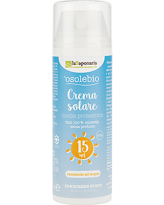 La Saponaria Crema Solare Media Protezione SPF 15, 125 ml - Senza filtri chimici Solari