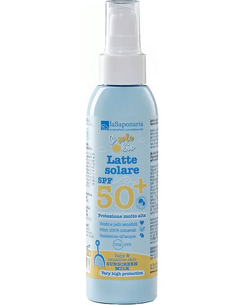 La Saponaria Crema Solare SPF50+ - 125ml - Protezione Molto Alta - Filtri 100% Minerali Solari