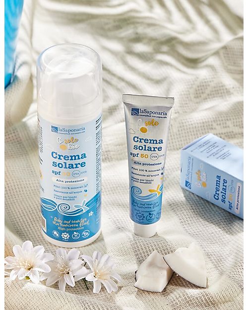La Saponaria Crema Solare SPF50 Filtri Minerali - Olio di Cocco e Vitamina E - 125ml Solari
