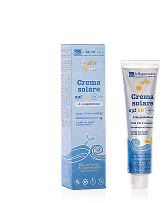 La Saponaria Crema Solare SPF50 Filtri Minerali Travel Size - Olio di Cocco e Vitamina E - 40ml Solari